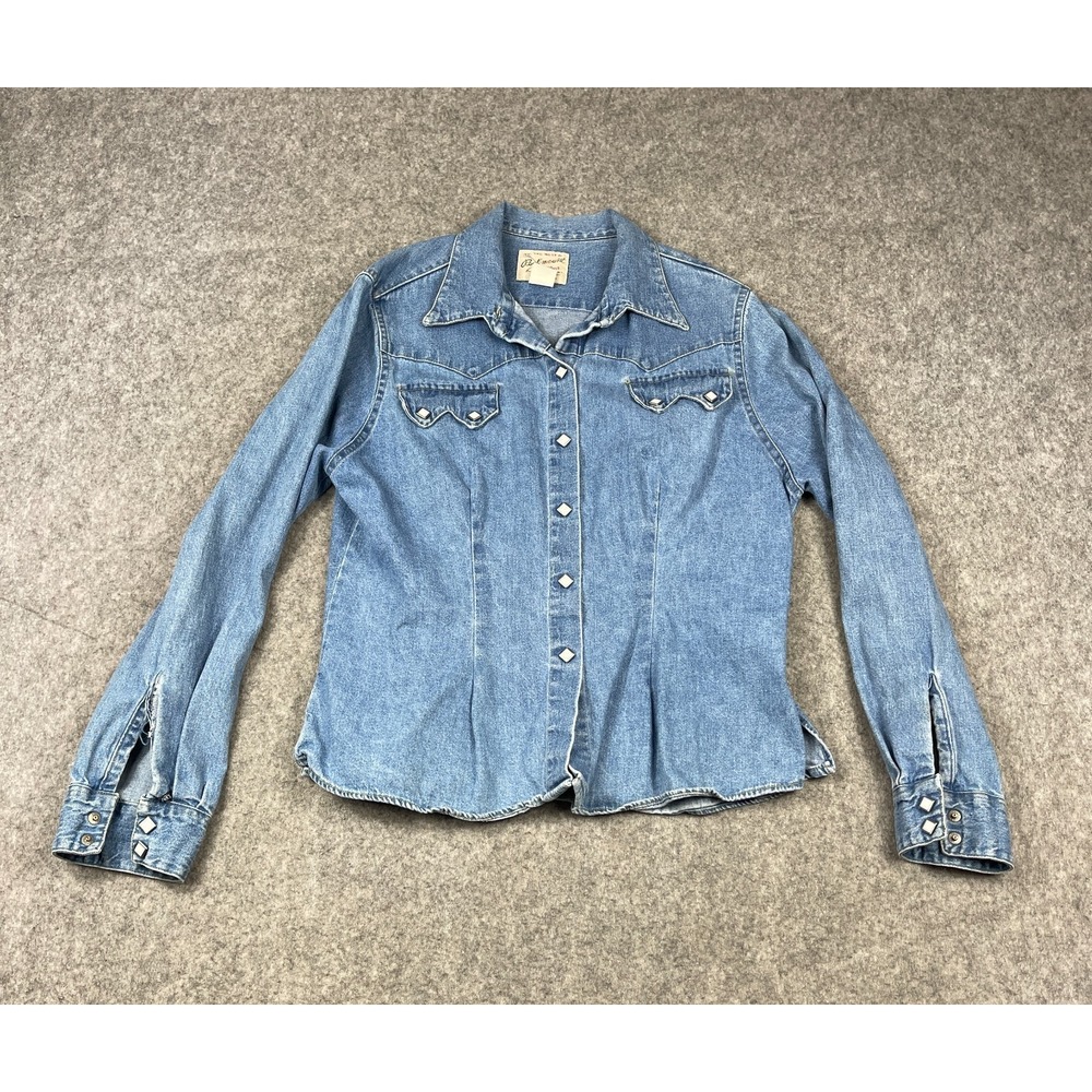VTG Rockmount Ranch Wear Denim Western Shirt Womens Small Pearlsnap Sawtooth USA